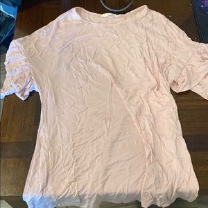 pink ruffles sleeve blouse